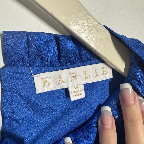 Karlie Dress Women M Royal Blue Midi High Low Tiered Ruffle NWOT Modest Career - Picture 5 of 8